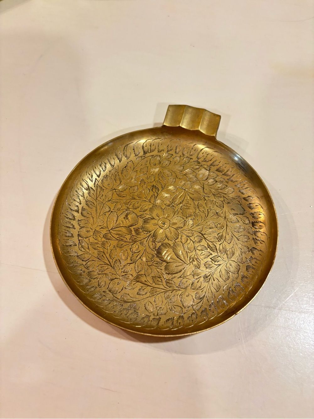 Vintage Palace Made in India Brass Engraved Floral Ashtray Trinket Dish Boho